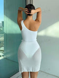 2pcs Set Women's Single Shoulder One-Piece Swimsuit With Cover-Up Skirt