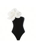 One-Piece Swimsuit With Tight Fit And Flower Print Set For Hot Spring Bathing, Comes With Chiffon Long Skirt